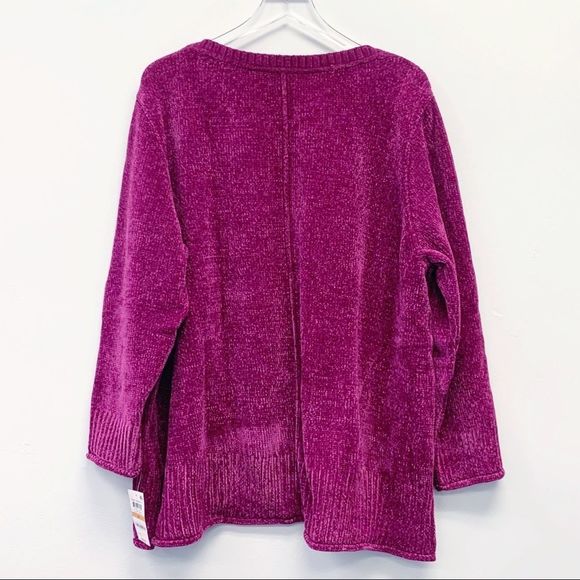 Plus Size Fuchsia Rib Knit Chenille Scoop Neck Sweater, 3X - Picture 2 of 11